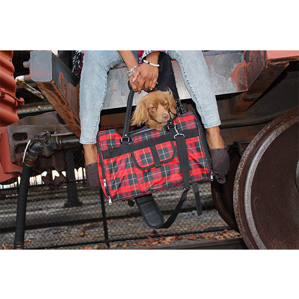 Hideaway Duffel Dog Carrier: Brown Checkered